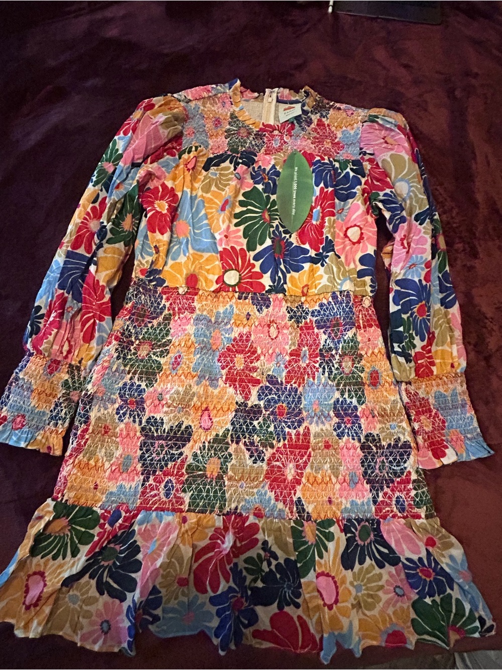FARM Rio Colorful Floral Smocked Mini Dress in Red, Yellow, Blue & Pink - Picture 3 of 6